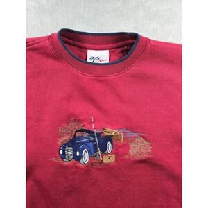 Vintage Sweatshirt Mens XXL Red Pickup Truck Fishing Boat Nature MC Sport